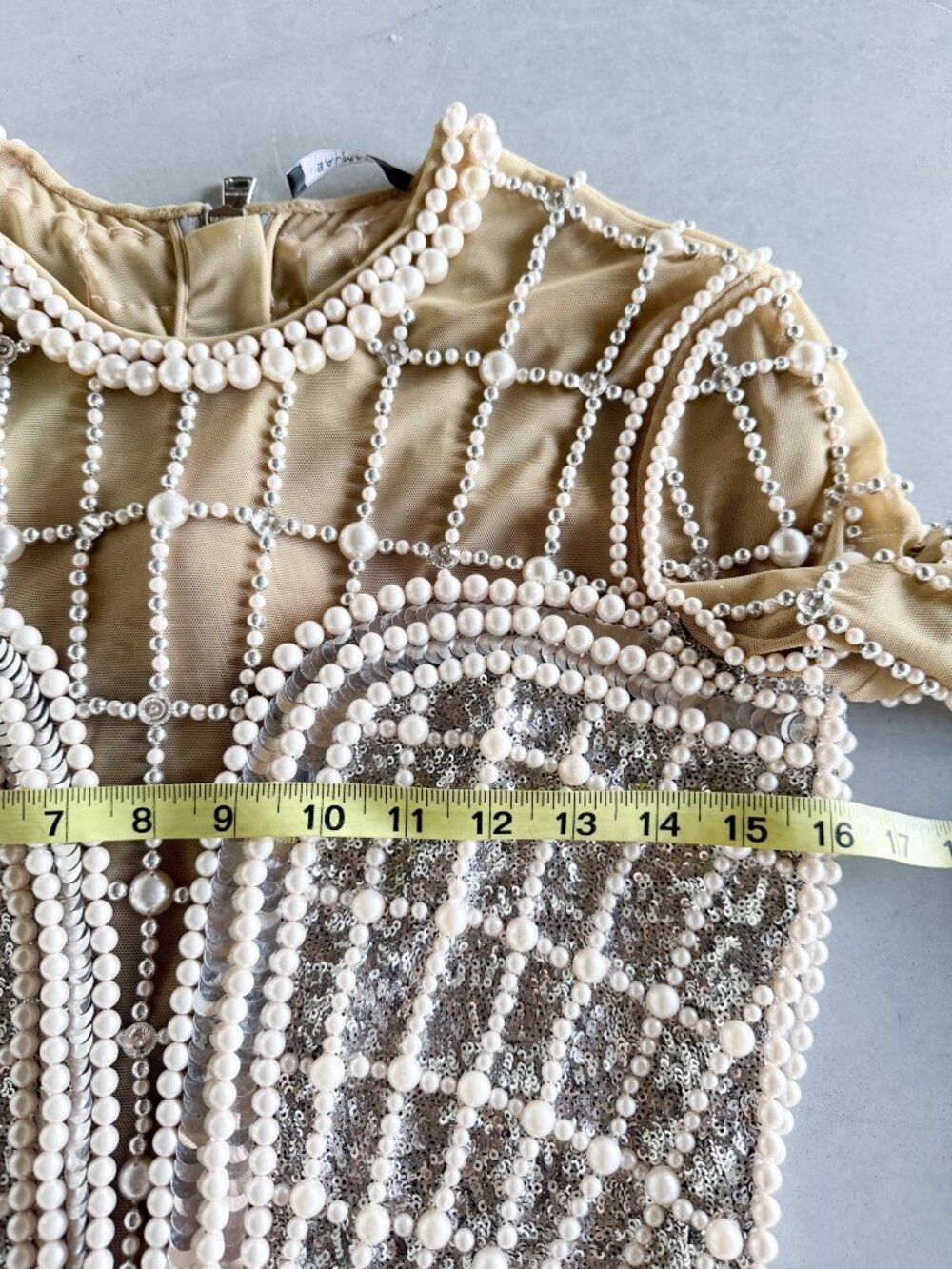 Balmain Pearl and Crystal Embellished Sequin Mini Dress Silver Size FR 38 US 6 - Picture 11 of 14